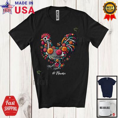 Custom Name Skeleton Chicken Sugar Skull; Cool Dia De Los Muertos Mexican Shirt