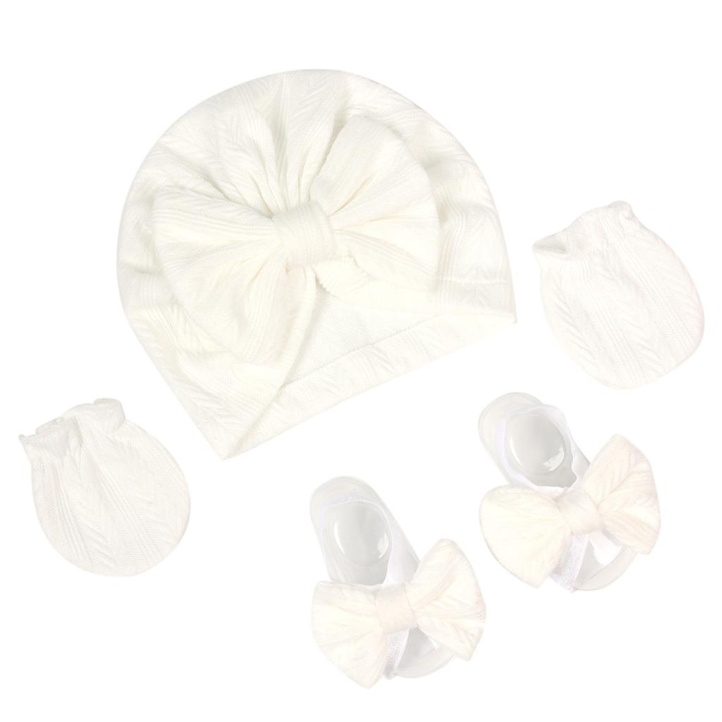 1 Sett Babyfotograferingsluesett Nyfødt Sløyfeknute Lue Beanie Turban Hansker Vår Høst Jenter Spedbarn Fotorekvisitter Søte Tilbehør 0-1Å