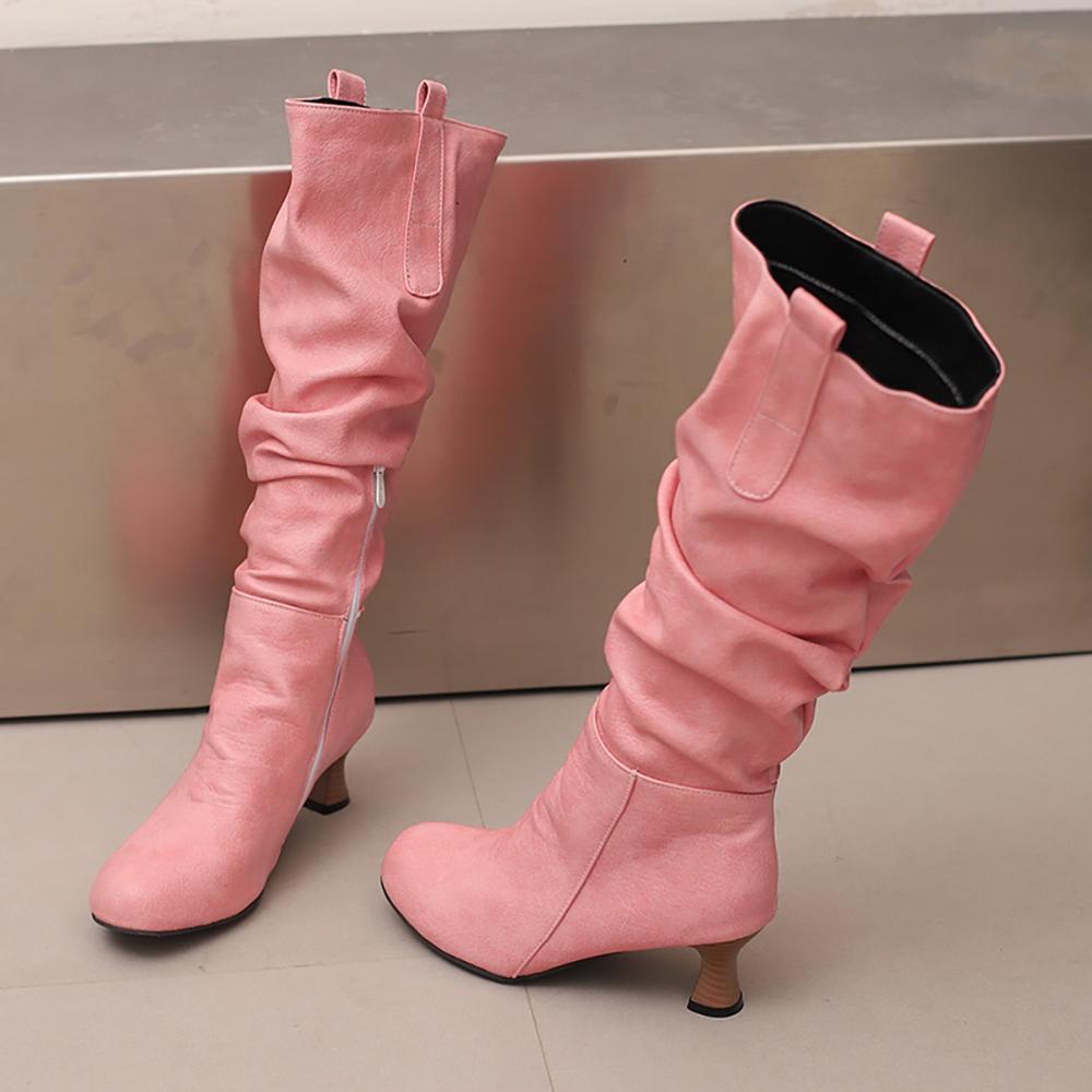 Yellow Pink Women Knee High Boots High Heel Big Size 50