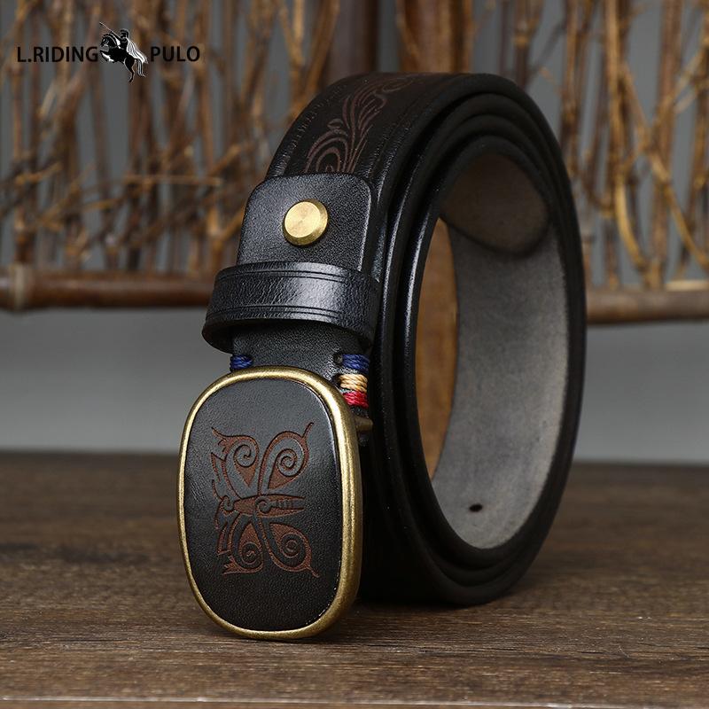 

Ретро Универсальный Ремень с Лазерной Гравировкой, Трендовая Гладкая Пряжка, Мужская Пряжка, Натуральная Кожа, Повседневный Ремень 100cm