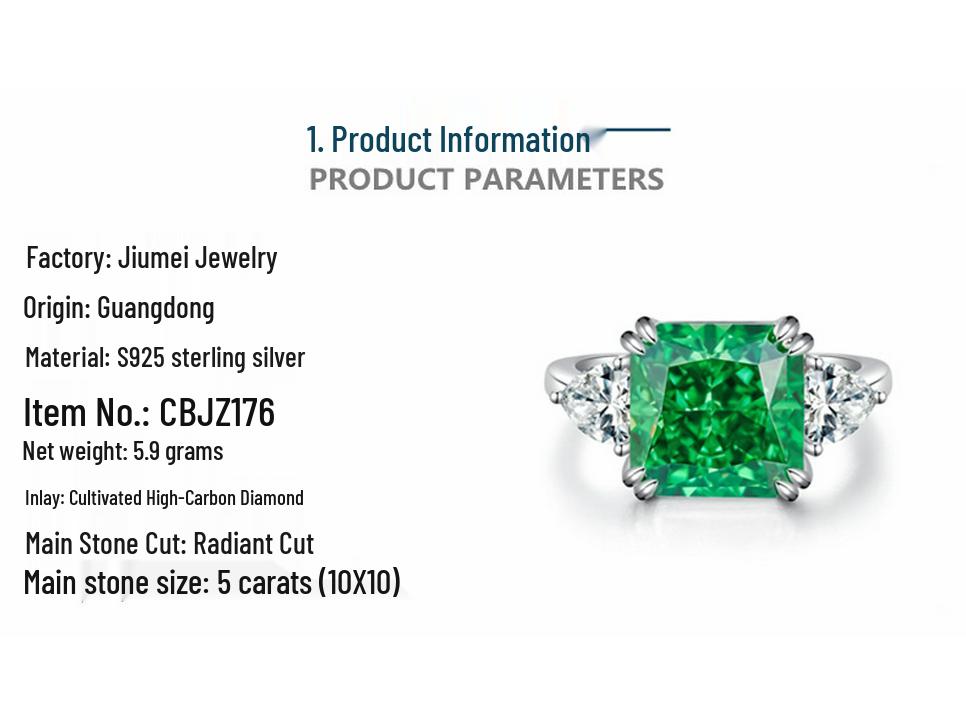 2022 S925 Sterling Silver Ring with Emerald Green 5 Carat Zirconia for Women