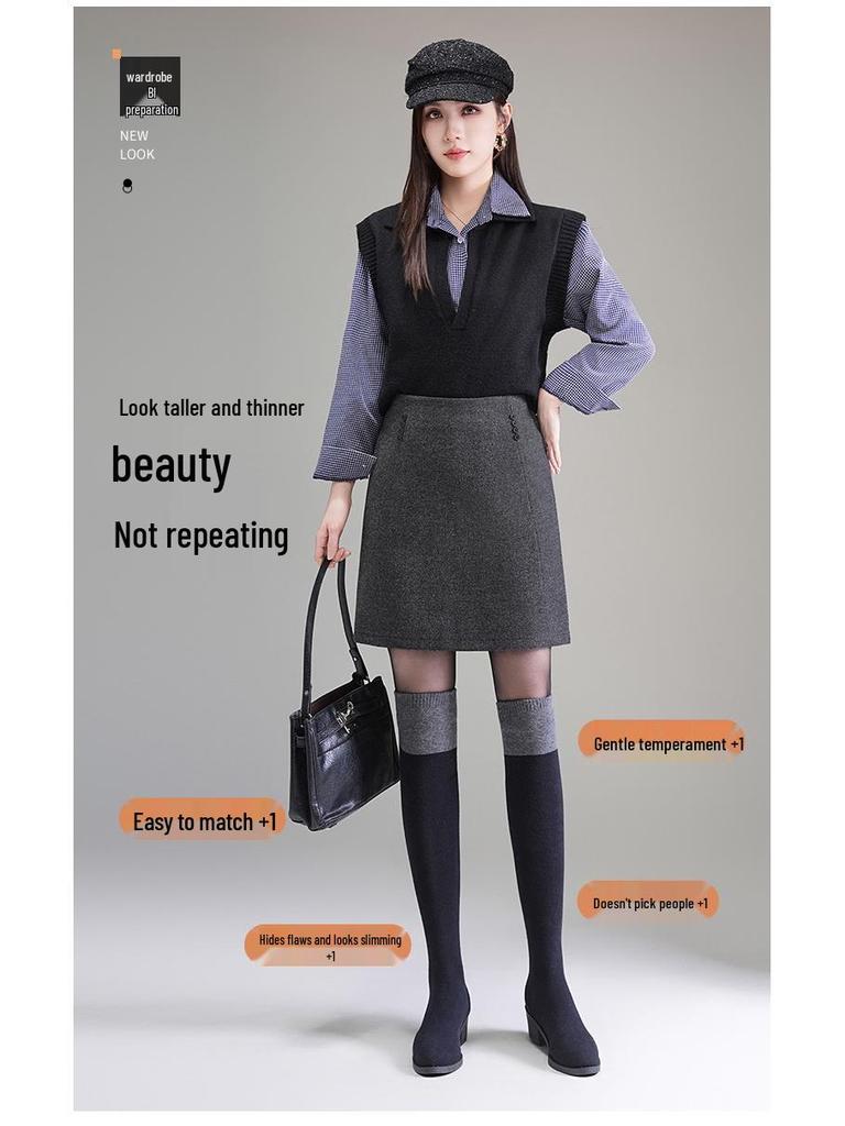 Women's High-Waisted A-line Sheath Skirt, Elegant Hip-Hugging Design for Autumn/Winter 2025