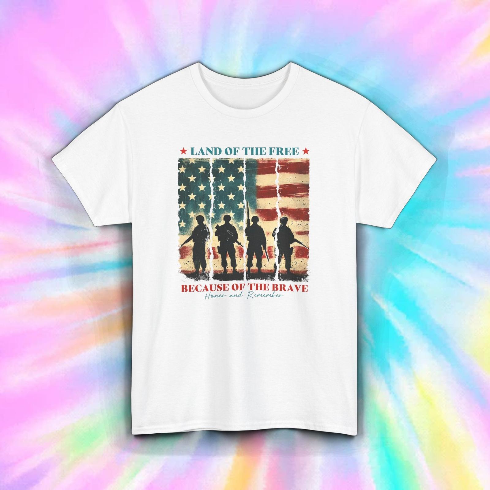 Land Of The Free Because Brave Patriotic Soldier American Flag Tee S-5XL XXXXL