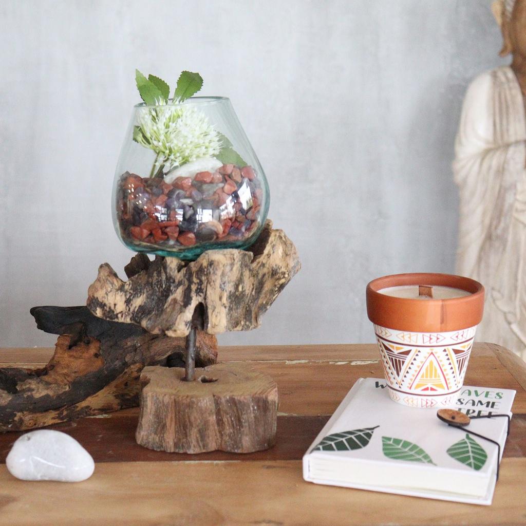 Molten Glass Bowl On Driftwood Stand Medium
