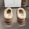 Fashion Lady Winter Shoes Warm Long Fur Inside Fashion Solid Khaki Color Woman Light Footwear Designer Suede Leather Shoes Slip-On Shoes