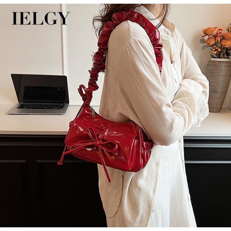 IELGY Hot Girl Style Sweet Bowknot Pleated Portable Underarm Bag Fashion One-Shoulder Tote Bag