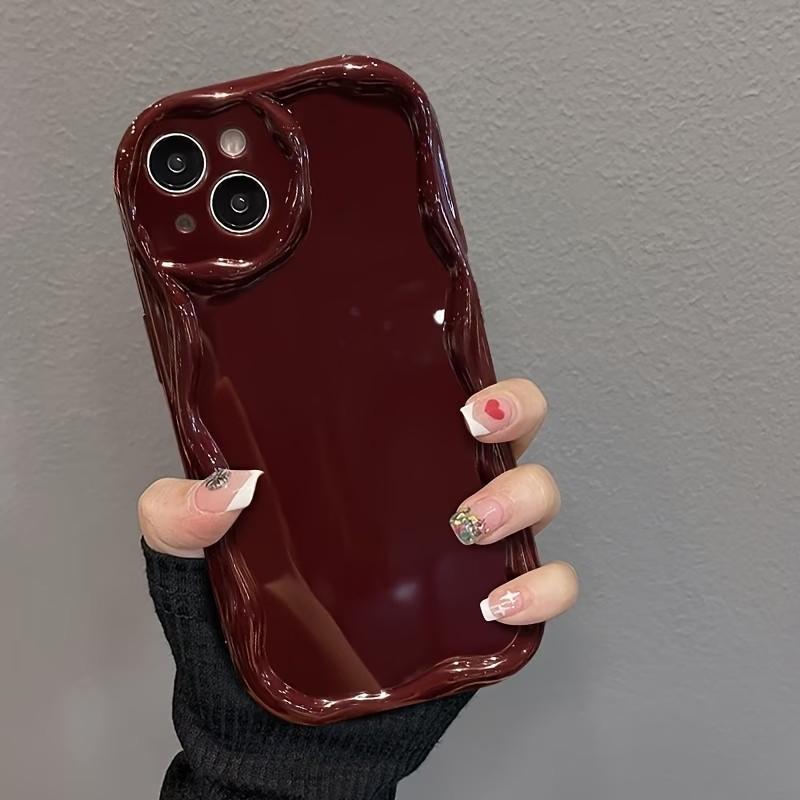 Retro Wine Red Wavy Phone Case For iPhone 17 16 15 14 13 12 11 Pro Max Plus 17e 16e Woman Girl Soft Shockproof Bumper Back Cover