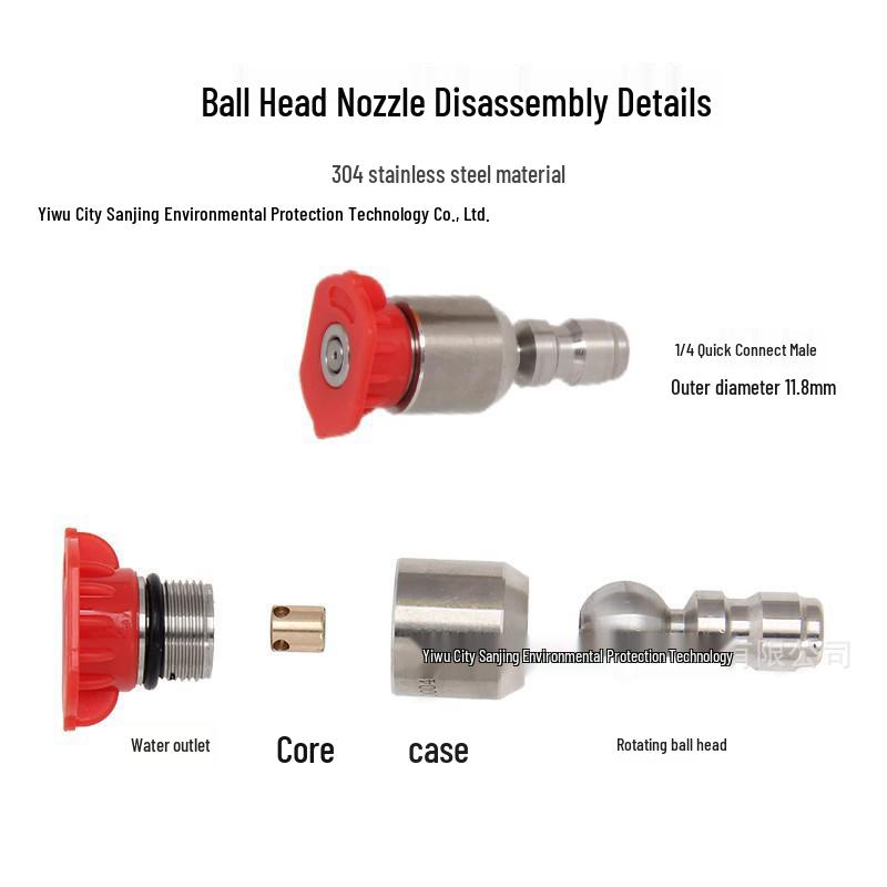 Stainless Steel Rotating Pressure Washer Nozzle, 1/4" Quick Connect, Fan-Shaped Spray for Car Wash
