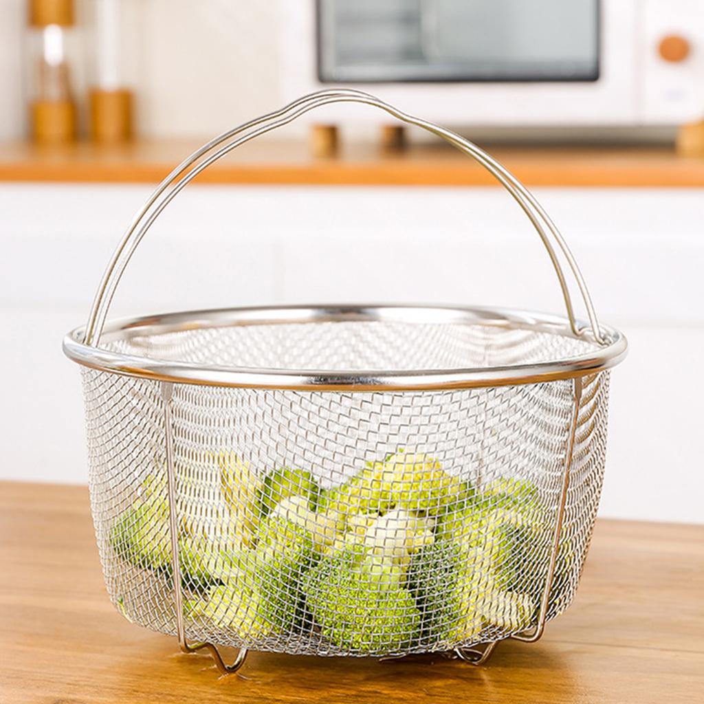 Mesh Steaming Basket Stainless Steel Comfortable Handles Heat Resistant Steaming Basket for Cooking Kitchen 18x18cm