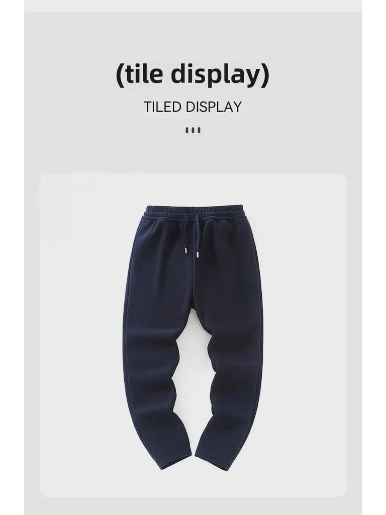 Pantaloni da tuta casual da uomo in lana-seta caldi foderati in velluto larghi per primavera, autunno e inverno