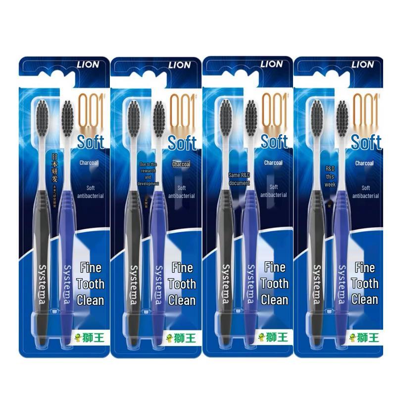 Lion Fine Clean Charcoal Energy Soft Toothbrush, 8-Pack