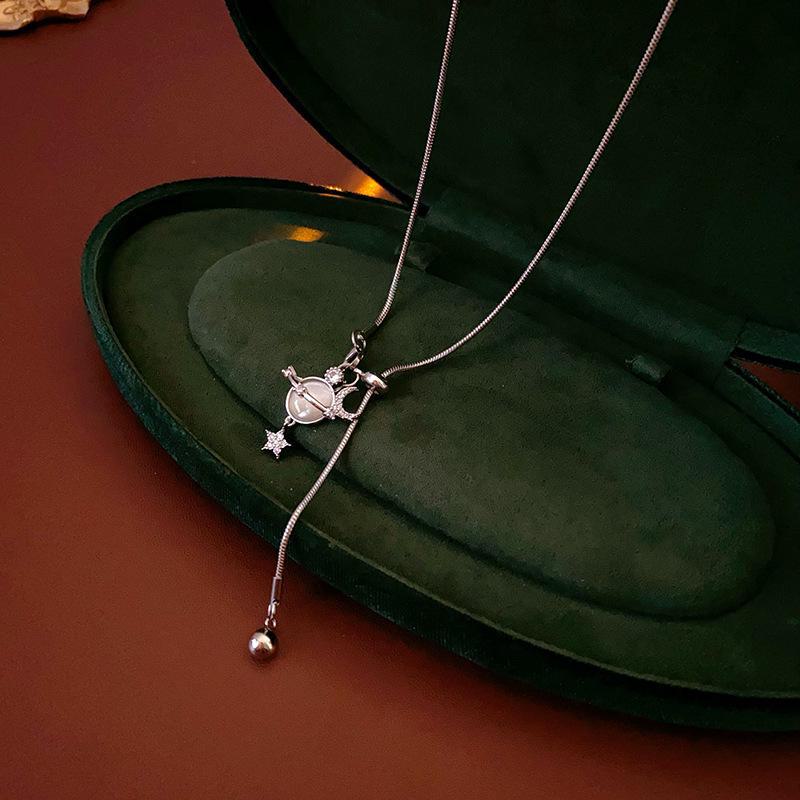 Zircon Star and Moon Korean Necklace – Chic Autumn/Winter Fashion Sweater Chain for Women