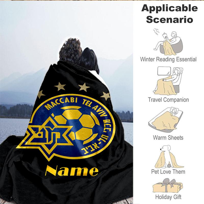 Custom Name Maccabi Football Crest Blanket Lightweight Ideal Bedding Blanket Perfect for Travel, Camping, Living Rooms, Sofas, Christmas Gift