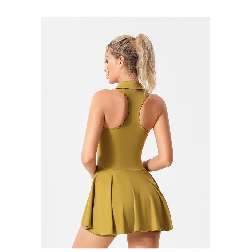 Polo Tennis Dress With Chest Pads&Shorts Soft High Stretchy Fitness Skorts Tummy Control Yoga Skirts Gym Clothing Activewear