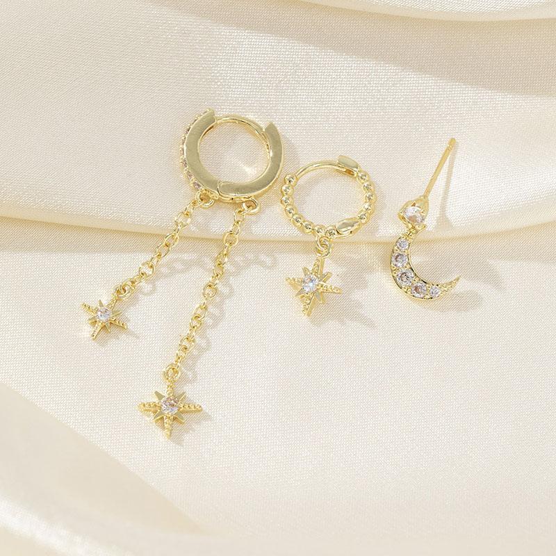 3PCS Exquisite Zircon Hanging Earrings Set For Women Elegant Butterfly Moon Star Drop Dangle Earrings Piercing Jewelry Party Gifts