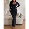 Módní dámské šaty s dlouhým rukávem, bodycon, jaro, podzim, elegantní styl, úzký střih, na párty, večerní, rybí ocas, kulatý výstřih, jednobarevné, sexy, přiléhavé