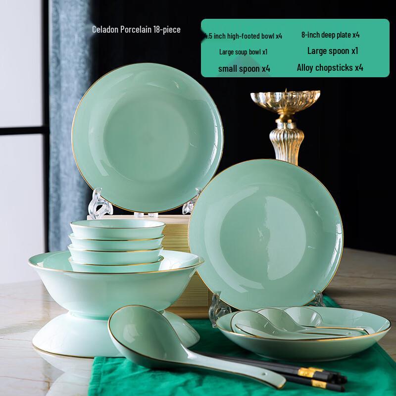 Jingdezhen Zlatý okraj Zelený kostní porcelánový jídelní servis