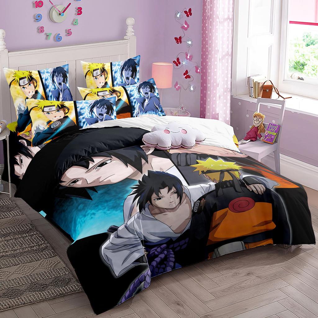 Japanese Style Bedding Set Cartoon N-Naruto Duvet Cover Bed Comforter Set Akatsuki Sasuke Uzumaki Quilt Cover Pillowcase