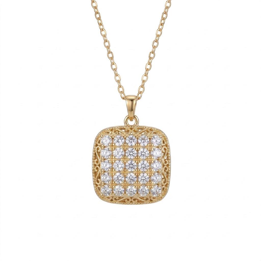 Women's Elegant European & American Style Zirconia Rotatable Square Diamond Necklace, Trendy Fashionable Collarbone Chain.