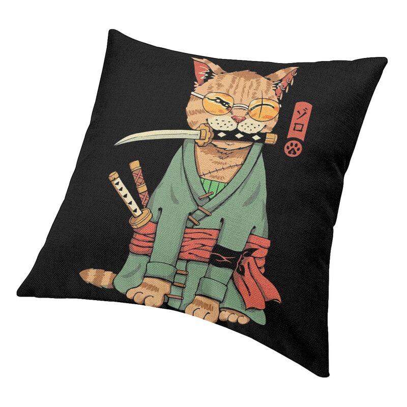 Japanese Samurai Cat Cushion Covers Sofa Home Decorative Square Throw Pillow Cover 40X40Cm