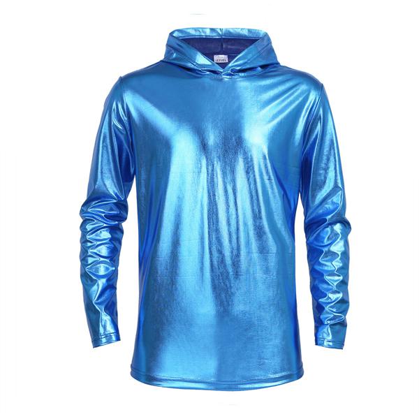 Men/'s Shiny Metallic Pullover Hoodies Clubwear Long Sleeve Hoody Top T Shirt