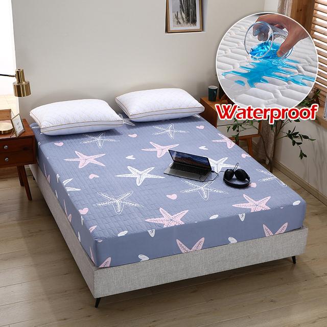 Waterproof Cartoon Quilted Fitted Sheet Bedspread With Elastic Band Non Slip Sheet King Size Bed