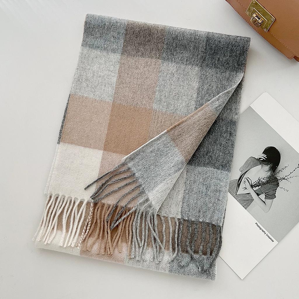 100% Pure Wool Scarf Female Winter Warm Cashmere Shawl Checkerboard Couple Accessory Outdoor Wrap Windproof Scarf
