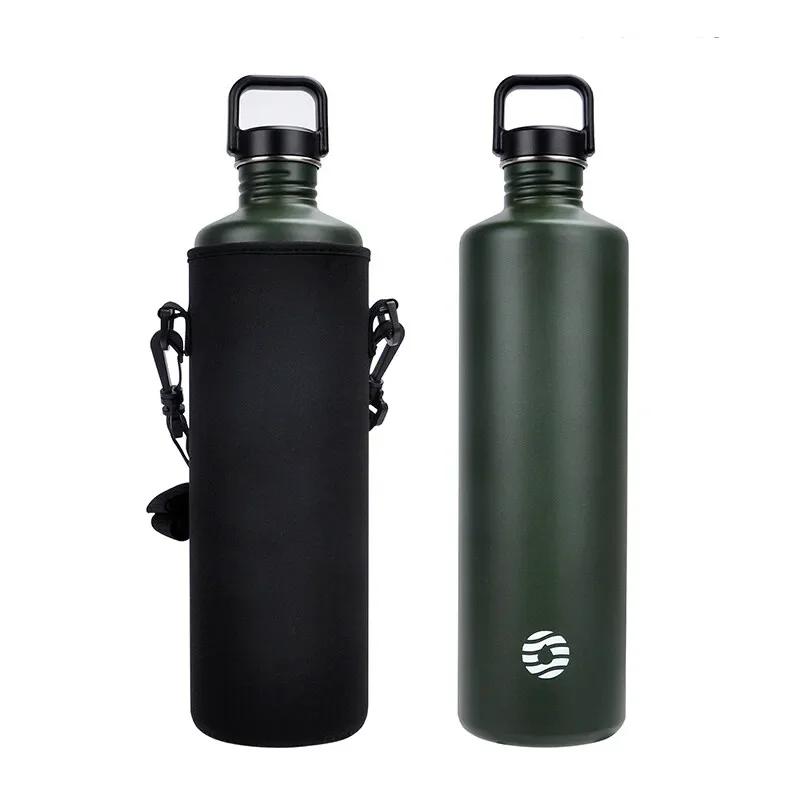 

Fjbottle 2 л Портативная Бутылка для Воды из Нержавеющей Стали Спортивная Бутылка для Велоспорта Герметичная Без BPA Большой Объем с Сумкой для Бутылки 2L армия зеленый