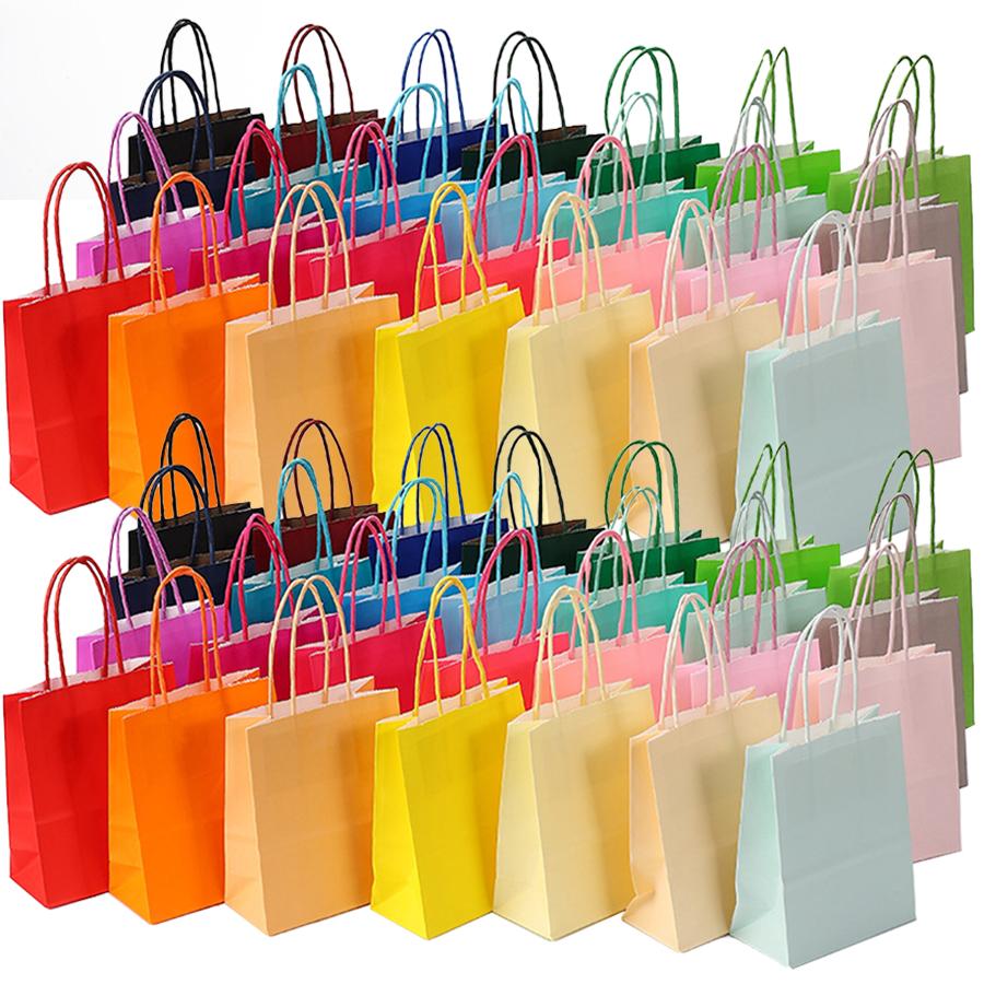 12pcs 16x22x8cm Blank Color Kraft Paper Bags Reusable Gift Bag for Birthday Party Wedding Gift Bag with Handle Tote Bag