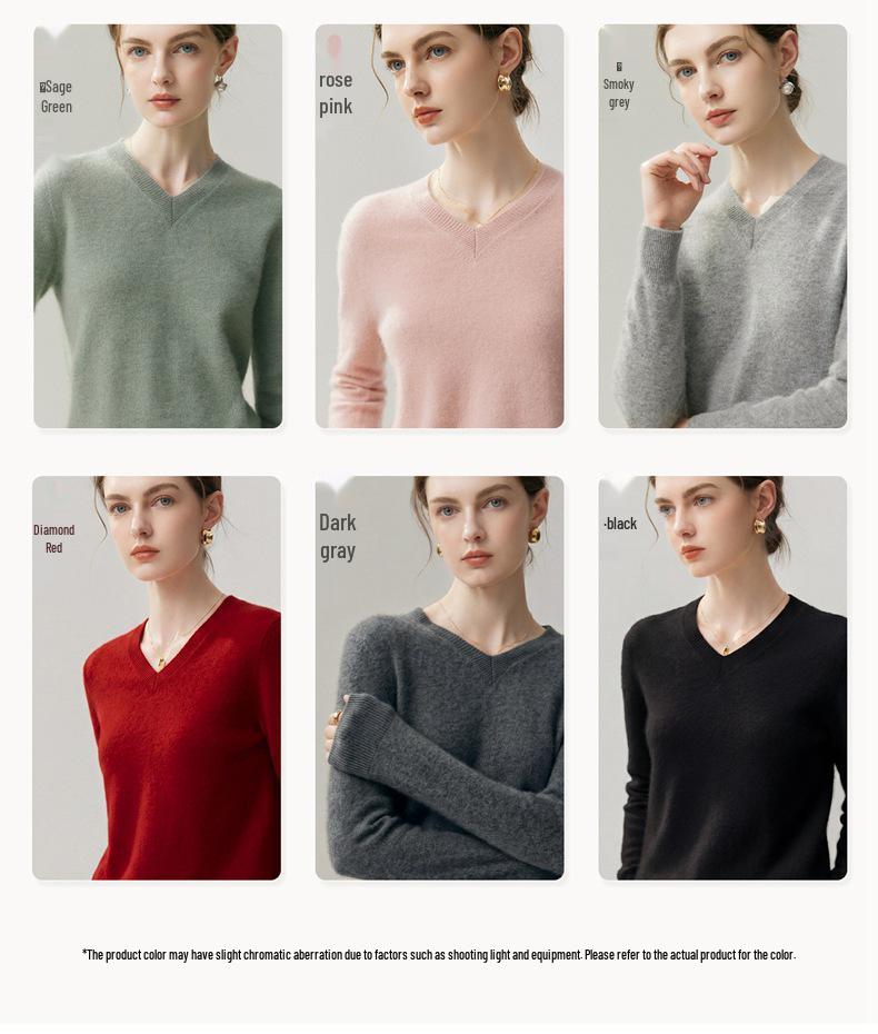 Women's 100% Cashmere V-Neck Knit Sweater - Warm, Loose, Long Sleeve Pullover for Autumn/Winter