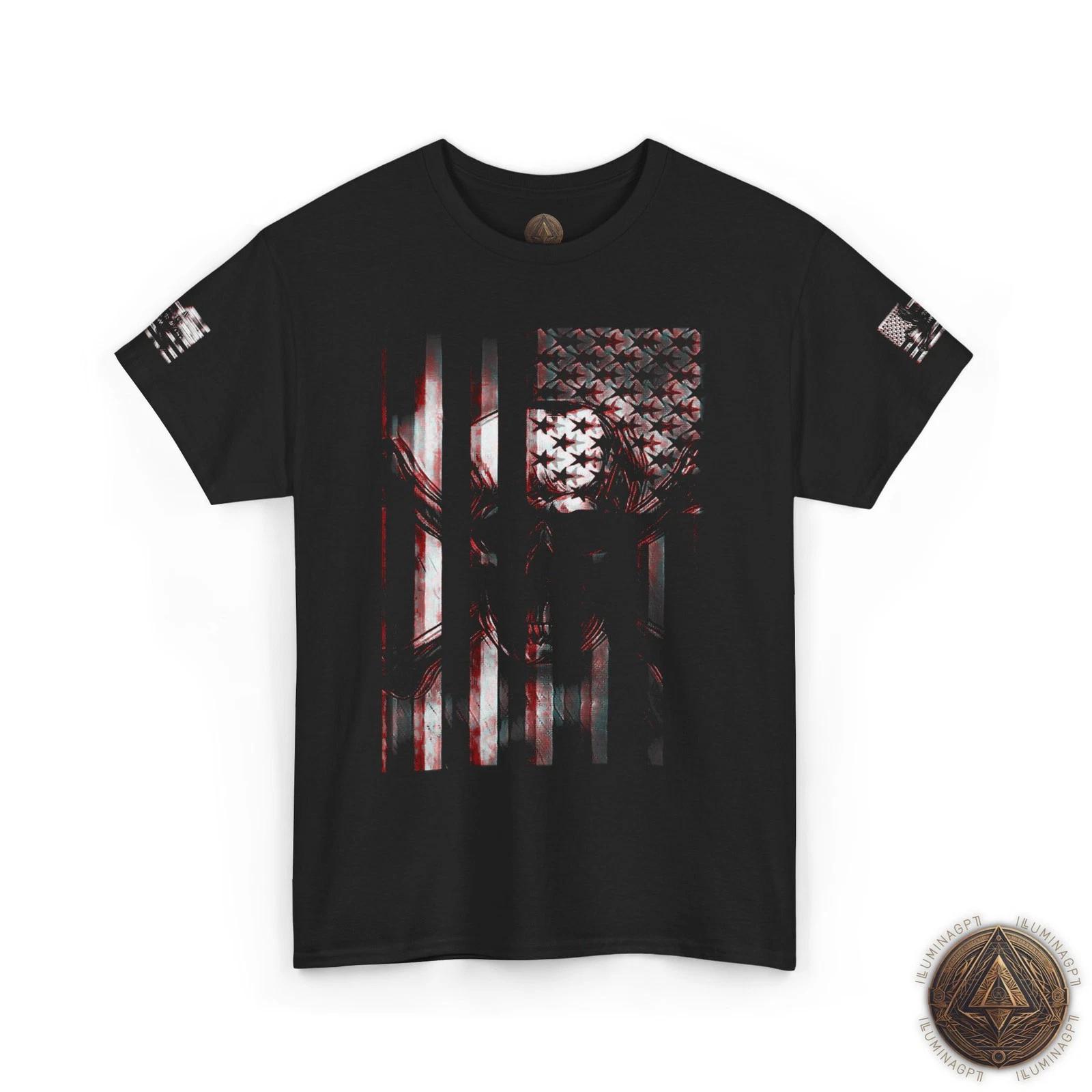 Patriotic Distressed USA Flag Skull & Crossbones T shirt - Bloodlines M