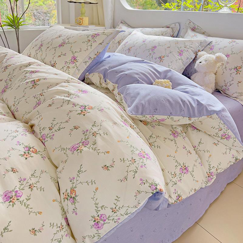 2024 Hot Flora Style Bettwäscheset aus 100 % Baumwolle, bedruckt, vierteiliges Set, Bettlakenset aus reiner Baumwolle, Bettbezug, Queen-Size-King-Size
