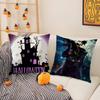 Cute Halloween Kitten Spooky Pillow Case Short Plush Double-Sided Print Square Throw Pillow Covers Sofa Home Cushion Decor
