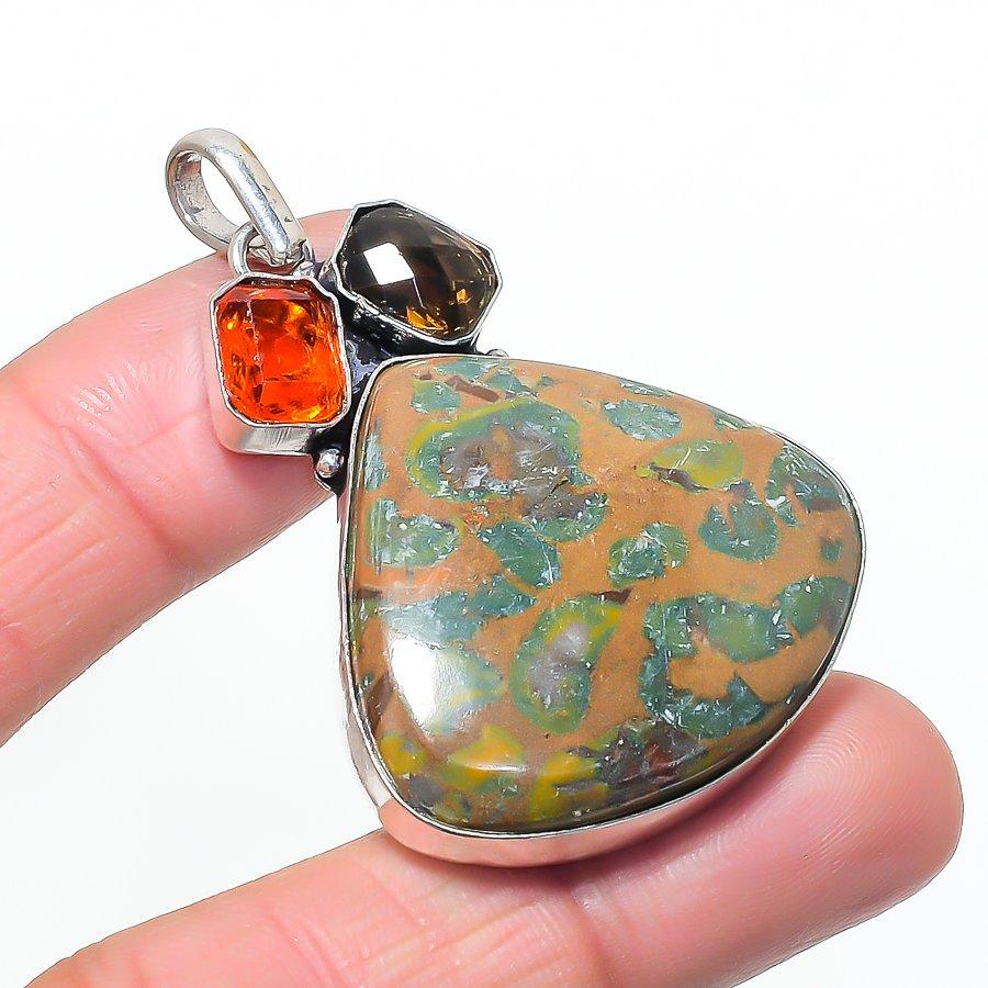 Natural Fruit Jasper, Citrine 925 Sterling Silver Jewelry Pendant 2.17 AP-14622