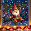 Christmas Glass Stickers Cute Gnome Static Window Cling, Removable Decal with Holly Bell Decals Gingerbread Snowflake, Holiday Decor for Home
