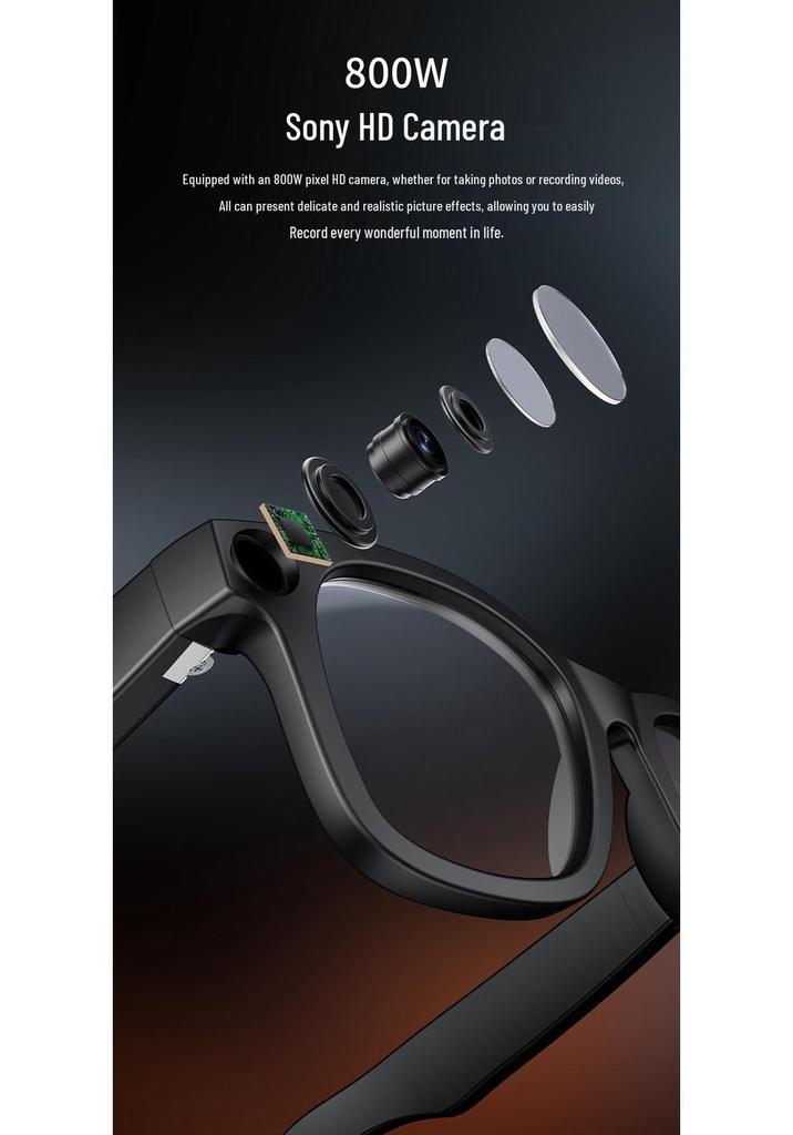 E02C Smart Glasses: Touch-Control, 4-Color Change, 800W HD, Voice Wake-Up, AI Photo Recognition