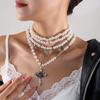 Y2K Accessories Simulation Pearl Cross Choker Necklace for Women Korean Punk Goth Jewelry Accessories
