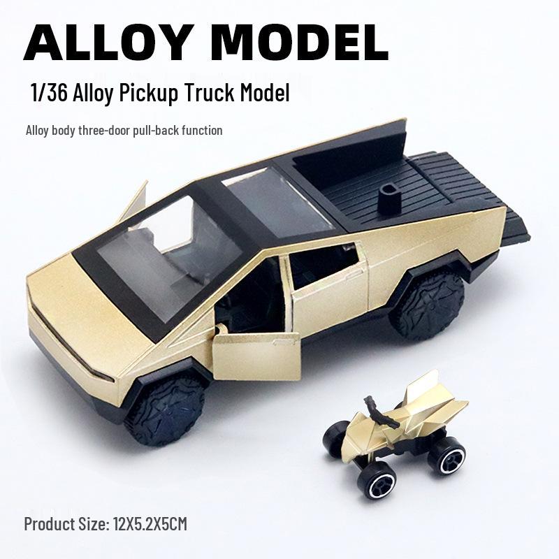 

Игрушечная модель пикапа Tesla и пляжного мотоцикла из сплава с инерционным механизмом и открывающимися дверями