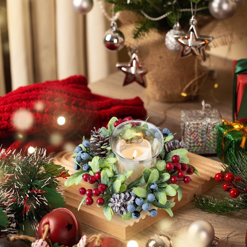 22cm Candle Decoration Cute Mini Wreath Home Decor Simulated Berries Multifunctional Christmas Decor Elegant Christmas