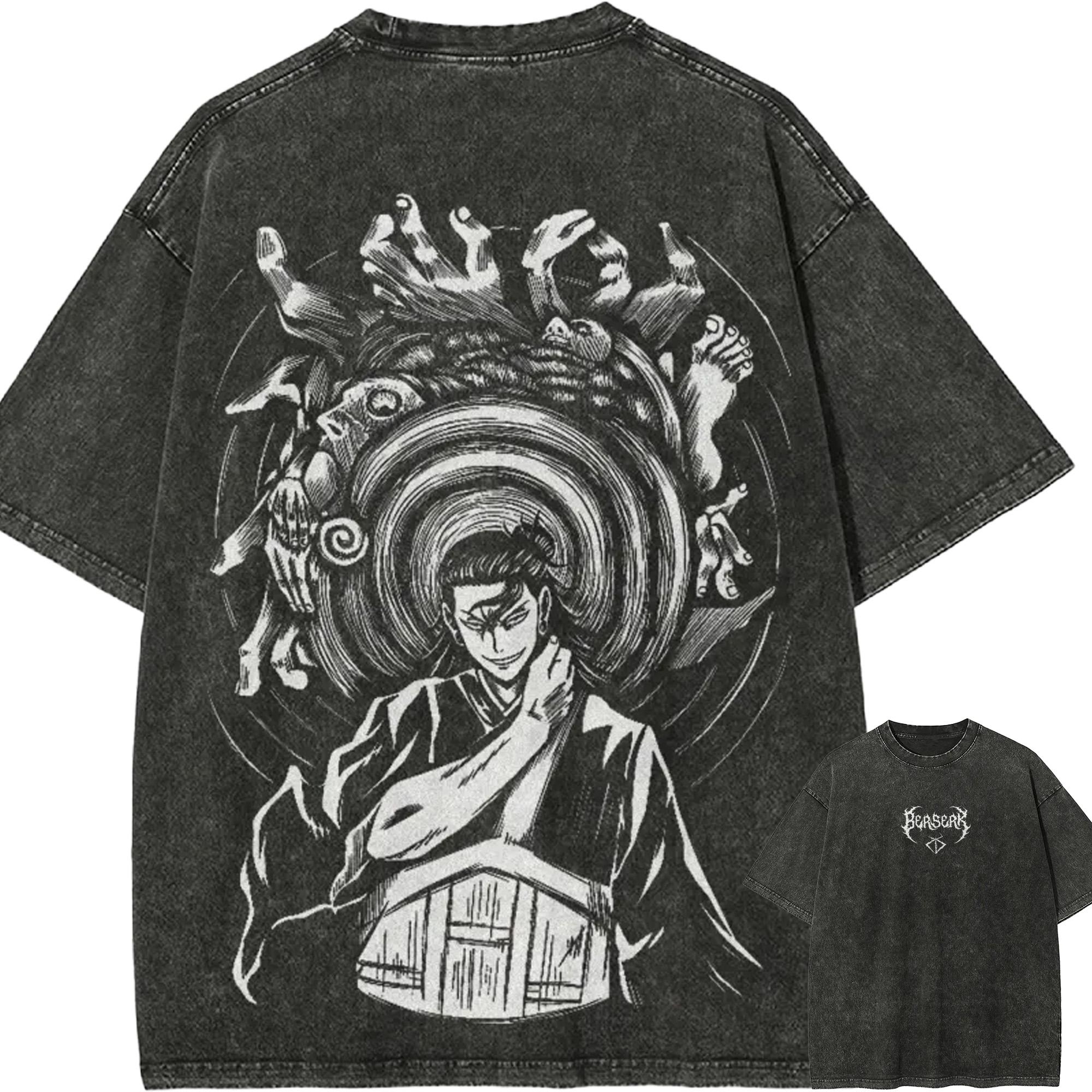 

Kenjaku Uzumaki Tshirt Jujutsu Kaisen Graphic Tee Vintage Washed Oversized Retro Anime Harajuku Men Streetwear Aesthetic Tops M