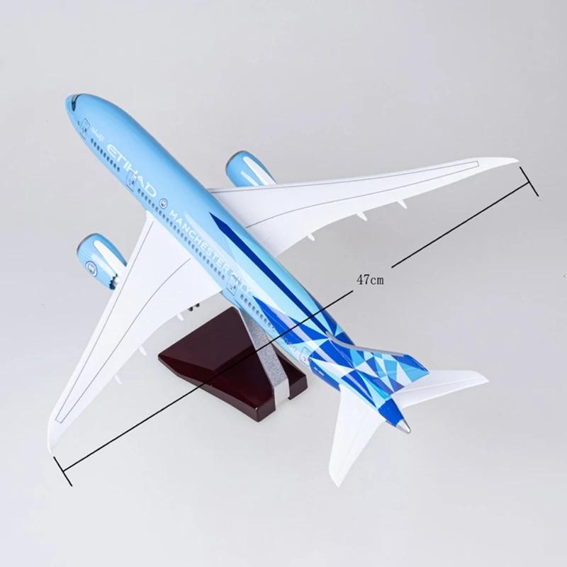 Replica 1:157 Scale B787 787 Etihad Blue Airlines Airplane 47CM Resin Plastic Assembly Plane Model For Collection Interior