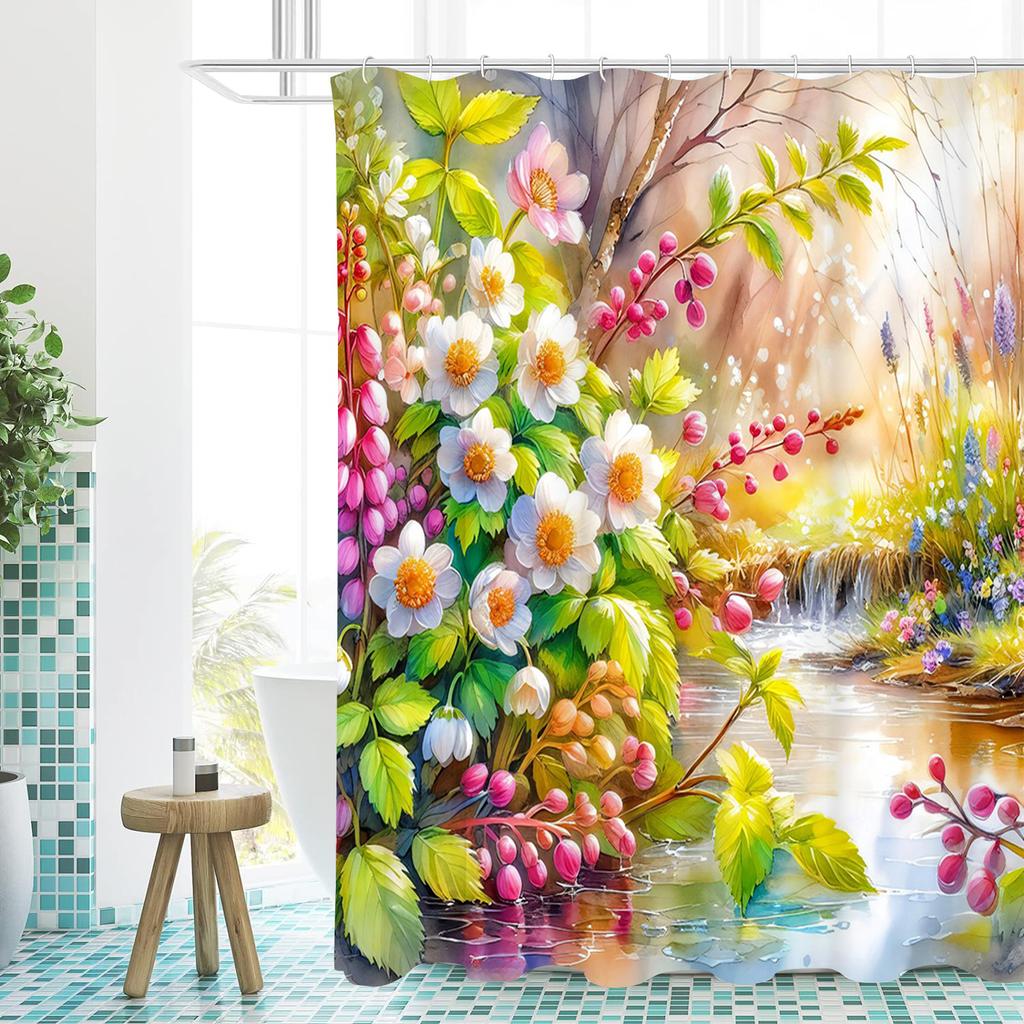 Z kwiatowym wzorem Zasłona Kąpielowa Zasłona Prysznicowa Wodoodporna Z 12 Haczykami Dekoracja Domu Darmowa Wysyłka