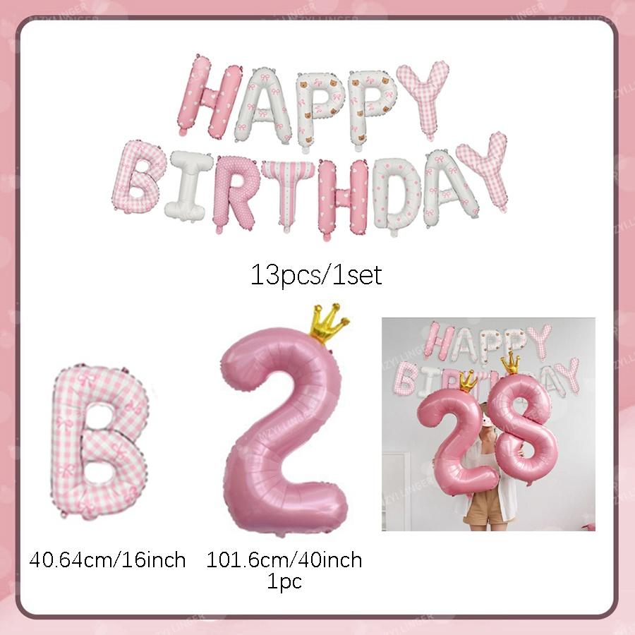 Rosa Happy Birthday Buchstabenballon-Set Rosa bedruckter Geburtstagsballon Krone Digitale Ballons 0-9 für Geburtstagsfeier-Dekoration