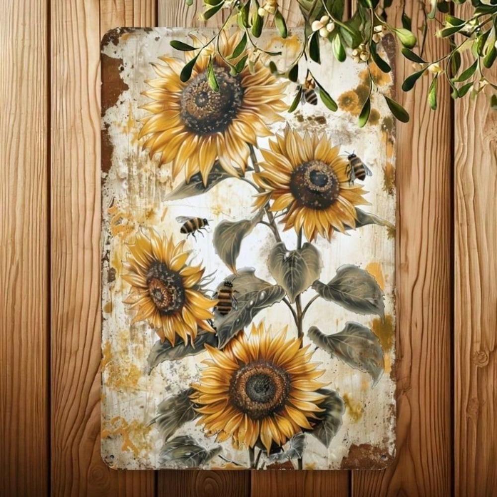 Vintage Sunflower Retro Metal Sign 8x12 Inch Wall Art Cafe Decor