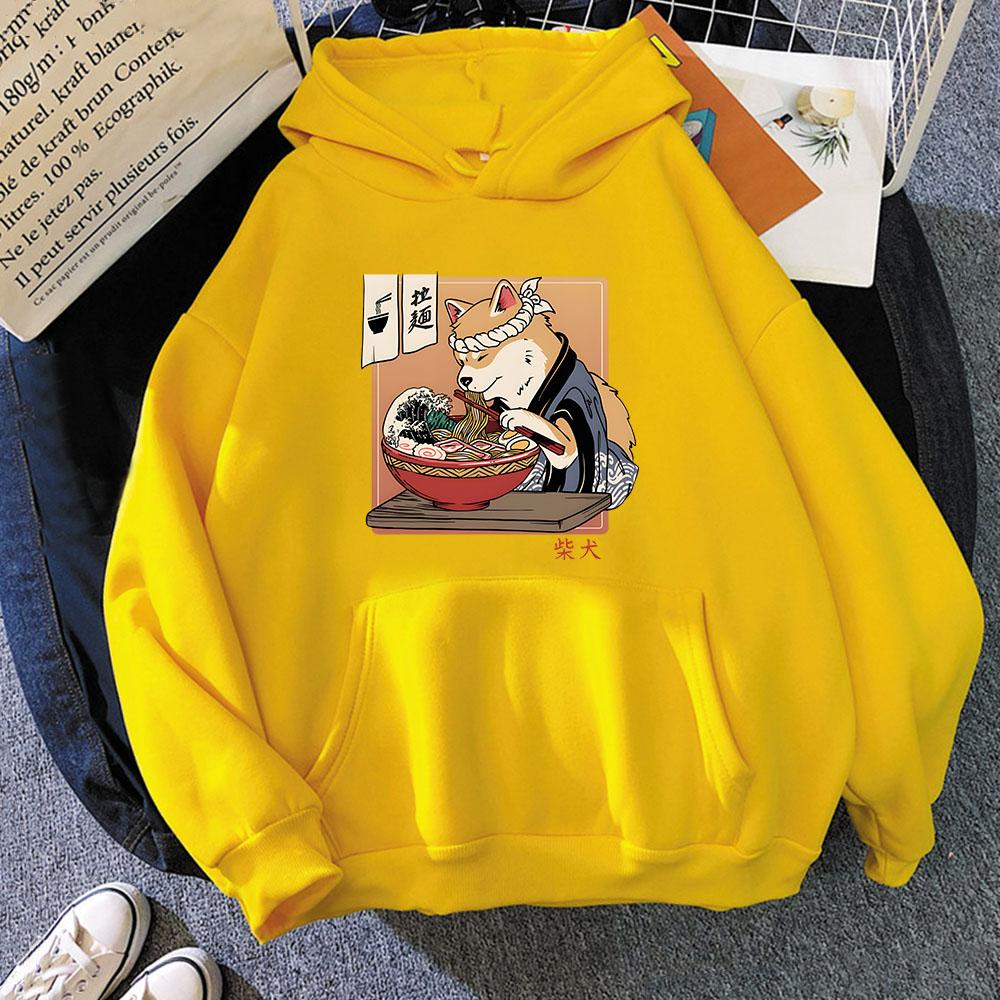 Ramen Shiba Ukiyo-e Hoodies Kawaii Dog Sweatshirts Cartoon Anime Manga Casual Y2k Clothes Women Hoody Long Sleecve