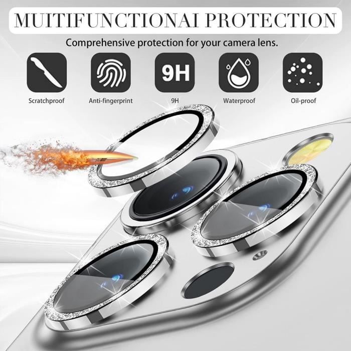 Protection Caméra - pour iPhone - 14 Pro/Pro Max - Verre Trempé - Aluminium Argenté - Anti-Rayures