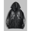 Y2K Gothic Donker Bedrukte Rits Hoodie, Modieuze Street Rits Hoodie, Geschikt voor Casual Gelegenheden