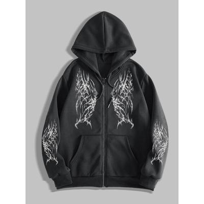 Y2K Gothic Donker Bedrukte Rits Hoodie, Modieuze Street Rits Hoodie, Geschikt voor Casual Gelegenheden