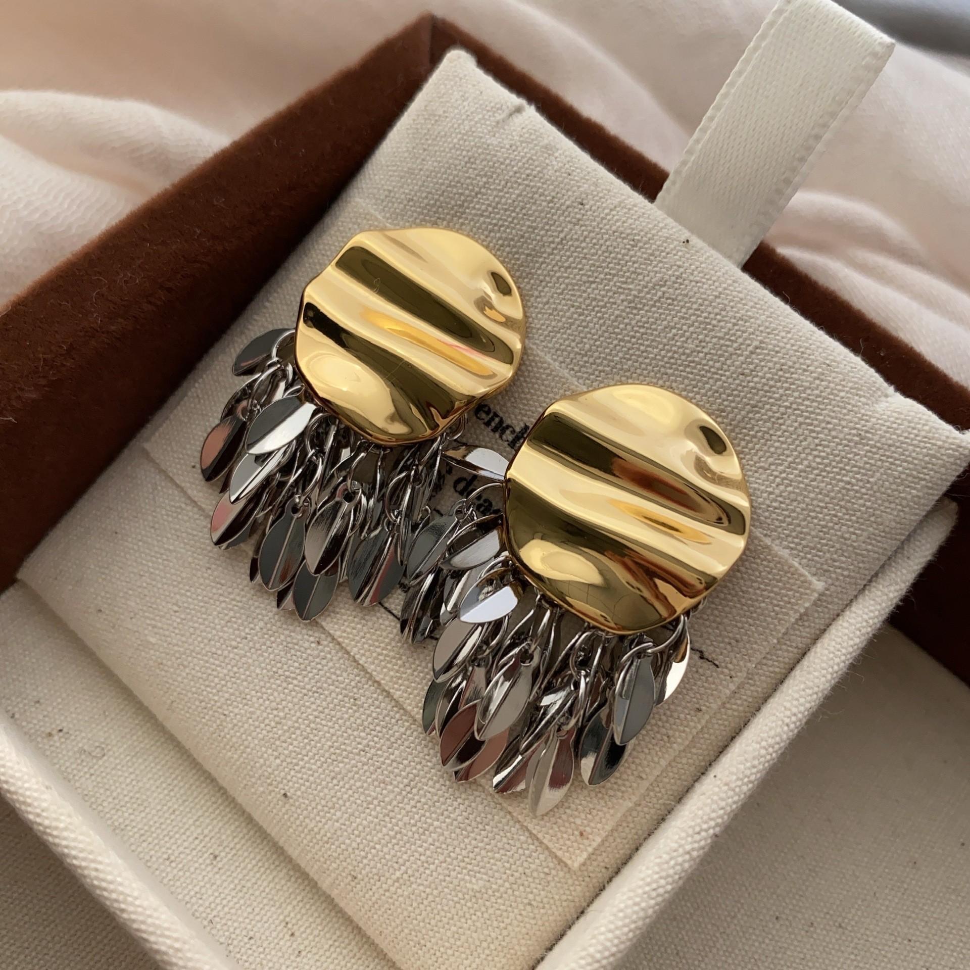 Wheat Ear Gold And Silver Leaf Fringed Earrings Light Luxury High Sense Unique Art Niche Temperament Fringed Earrings Earrings
