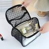 Stylish Portable Black Travel Makeup Bag, Large Capacity with Transparent Storage Pouches, Women's Mesh Washbag